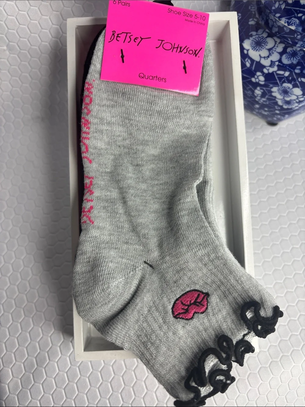 Betsey Johnson 6-Pack Multi Color Quarter Ankle Cut Sock Pack NWT